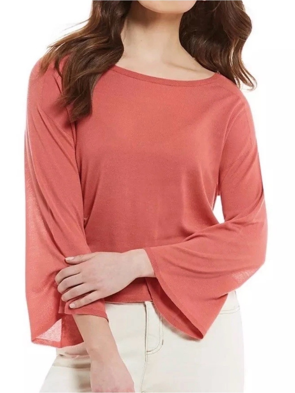 Eileen Fisher Seamless Tencel Bateau Neck Top Mimosa NWT Bell Sleeve Semi-Sheer
